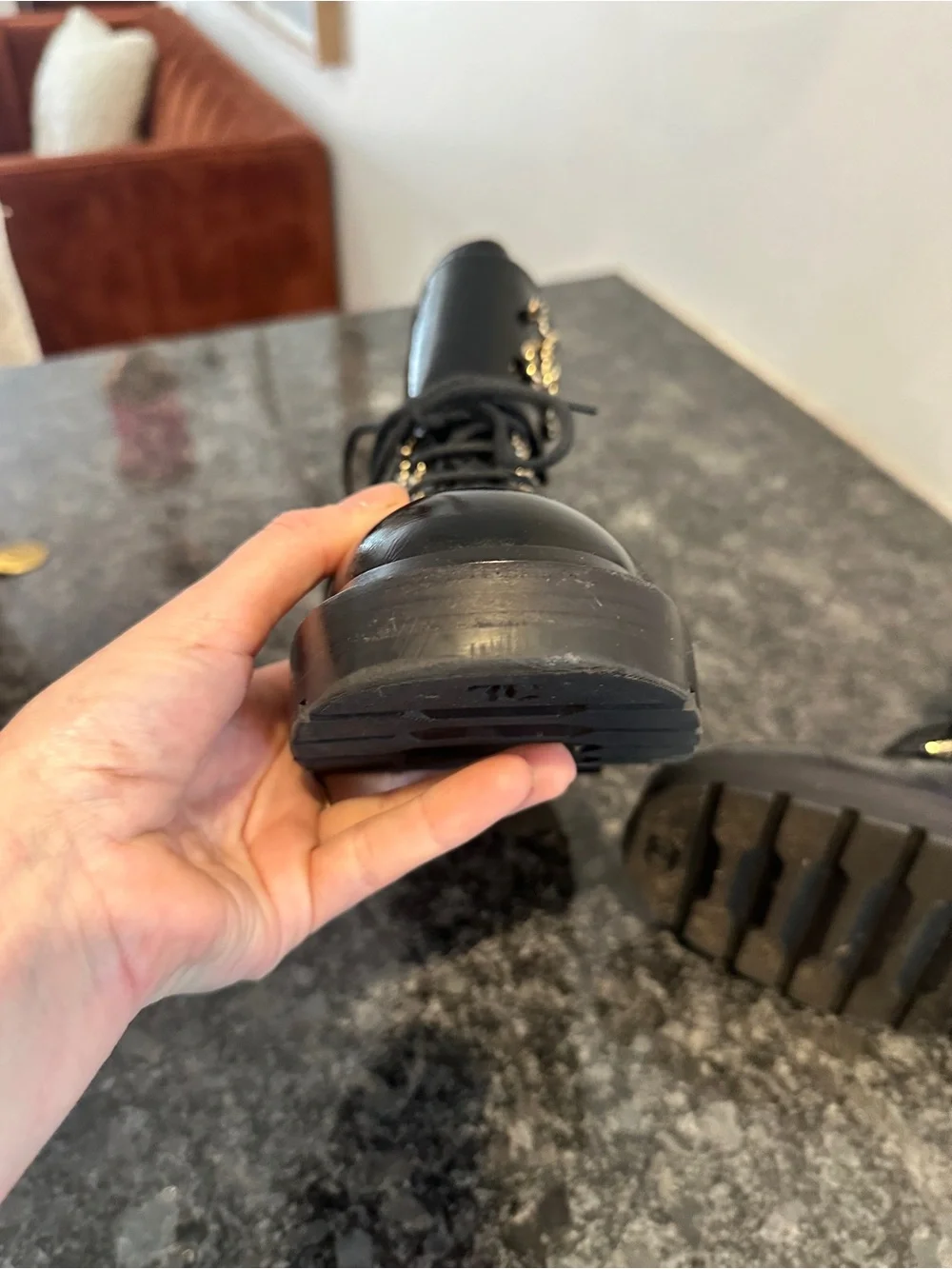 CHANEL Black Patent Leather Quilted Lace-Up Combat Boots with Gold Hardware